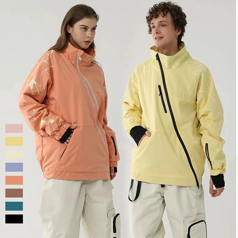 スノーボードウェア メンズ レディース ジャケット 単品 スキーウェア パーカー アウター スノボウェア 男女兼用 無地 ハイネックレディースウェア