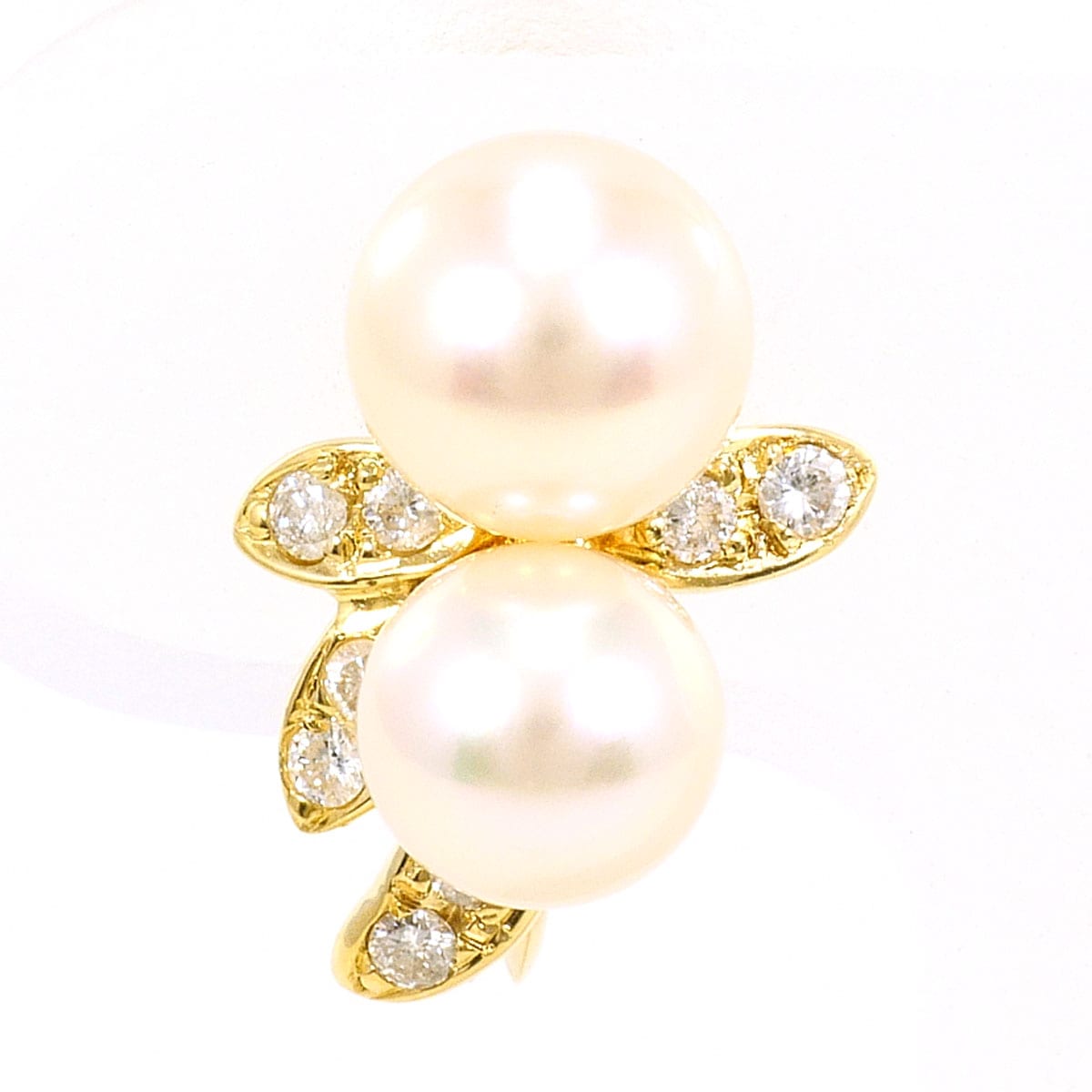 K18 18金 YG イエローゴールド イヤリング(片耳) パール（真珠） ダイヤモンド 0.12 ct 総重量約1.8g レディース 中古
