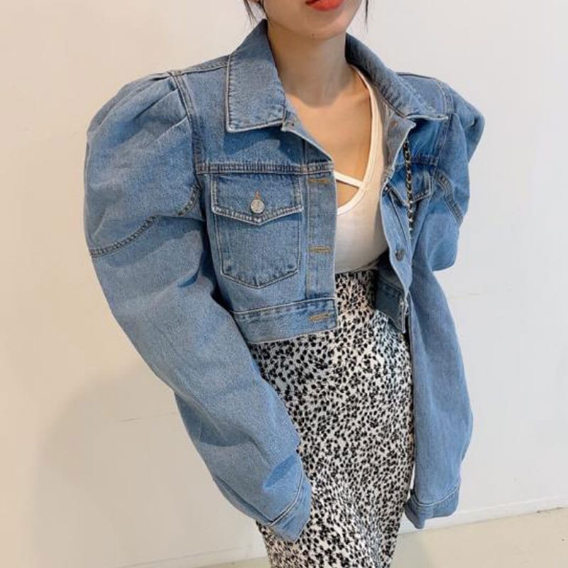 レディース ジャケット アウター 上着 デニム クロップド丈 長袖 ボリューム袖 ストリート かわいい 大人可愛い きれいめ カジュアル 上品 おしゃれ ガーリー ルーズ エレガント ラブリー