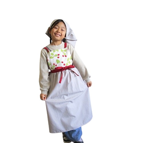 子供用 山野草 野菜花 ハーブ をモチーフしたドレスエプロン いちご柄 D-0002 リネン素材 肩紐落ちない ギャザー入りで動きやすい 着たまま外出可能 刺繍エンブレム 140cm-160cm 5,394円