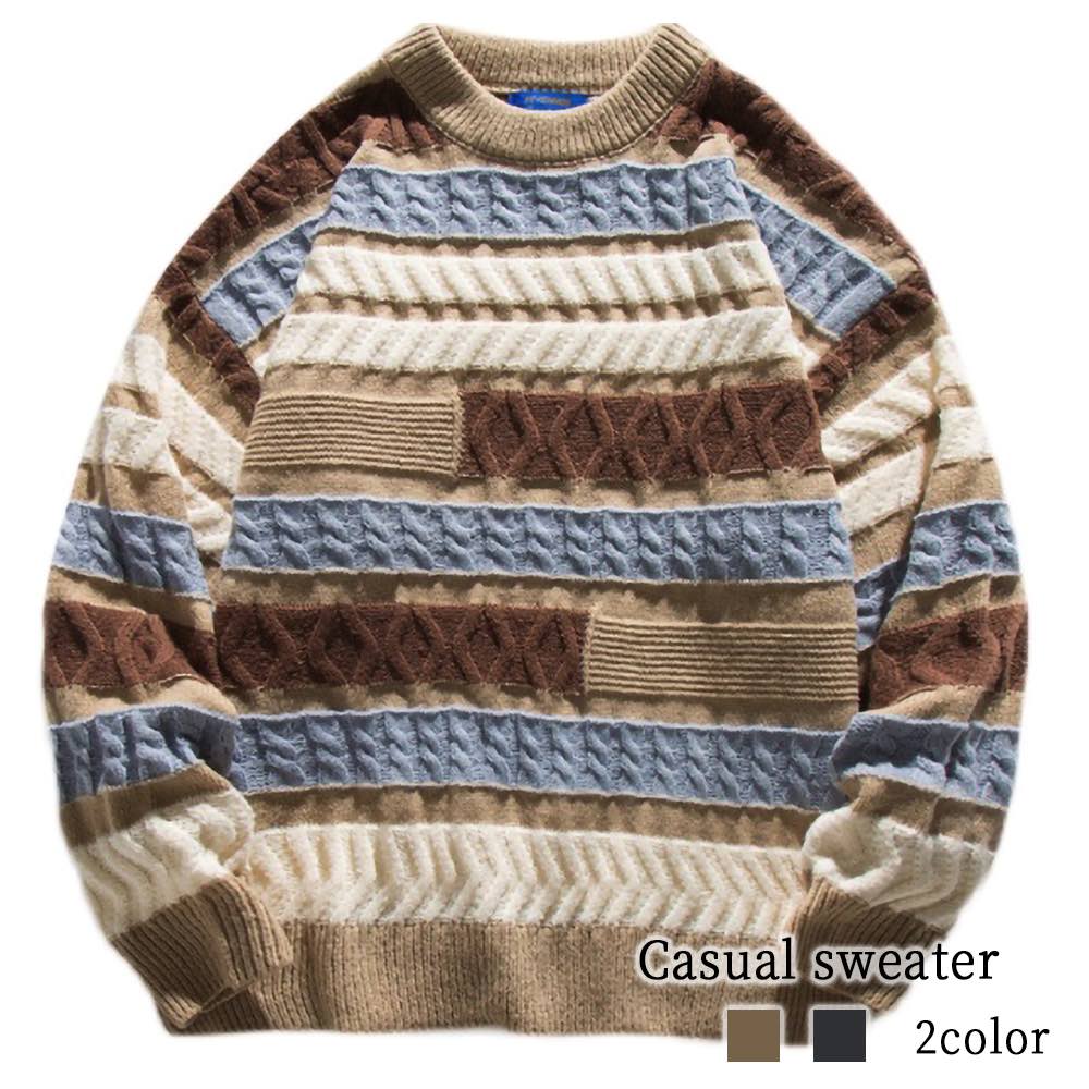 セーター メンズ カジュアルセーター おしゃれ フリース 春 リブ チェック ニット サイズ Vネック クルーネック 冬 大きいサイズ 白色 ノルディック ゴルフ ブランド 洗える 綿 シニア ビジネ