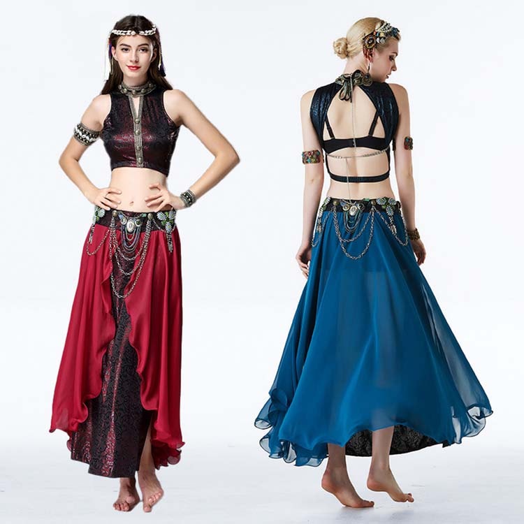 部族 練習着 チェーン ブルー ワインレッド 民族風 ベリーダンス ベリーダンス ハロウィン コスプレ衣装 衣装 ブラジャー 舞台衣装 アラビアン衣装 エスニック柄 レッスン着 衣装セット コスチュー 8,050円