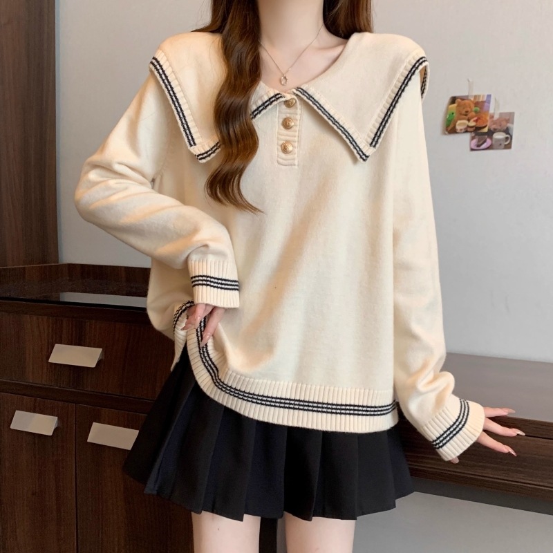 セーター レディース ゆったり オーバーサイズ 長袖 カジュアル トップス ビッグカラー 大きい襟 大人可愛い カジュアル おしゃれ 大人女子 こなれ感 とろみ感 春 秋 冬 デート お出かけ 休日