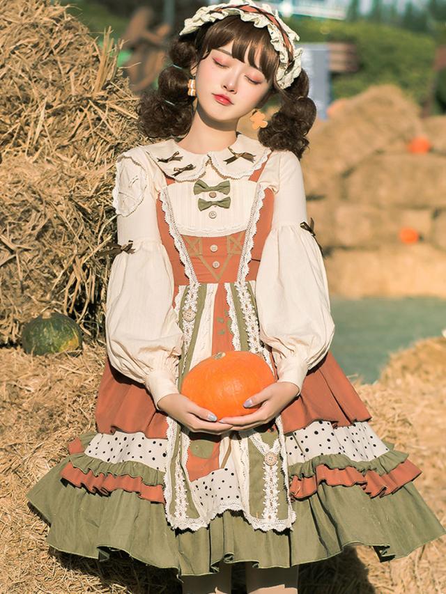 【短納期】スウィートロリータブラウズボウロングスリーブライトアプリコットロリータシャツスウィートトップ 6,072円