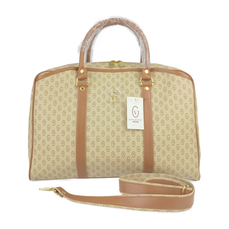 新古未使用展示品 GIANNI VALENTINO ジャンニ バレンチノ ボストンバッグ 6181 ベージュ ブラウン PVC レザー レディース モノグラム柄 2WAY【本物保証】