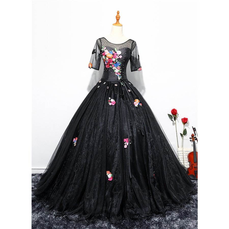 新商品　ウェディングドレス カラードレス 演奏会用ロングドレス　大きいサイズ ピアノ 発表会 ブラック