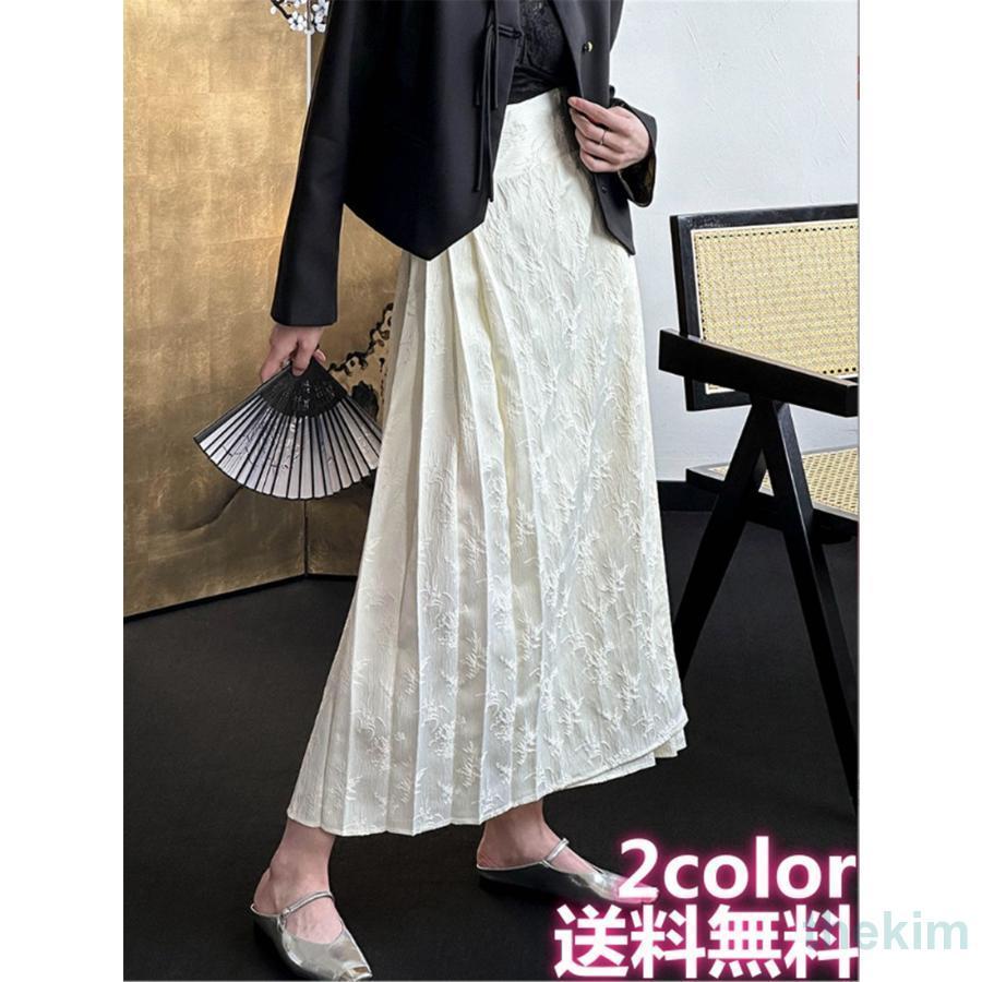 スカート プリーツ ロングスカート プリーツスカート 太め レディース ボトムス ゴム Aライン マキシ ロング 高身長 着痩せ 可愛い 春夏 カジュアル おしゃれ