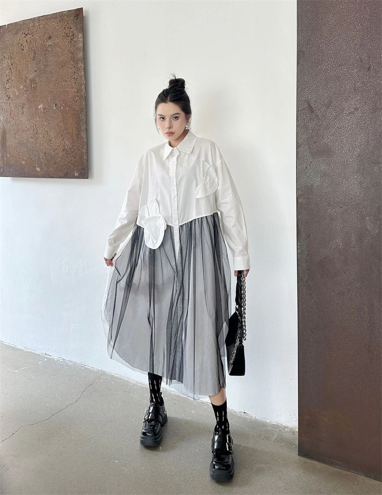 激安セール 網纱つなぎ カジュアル ポロネック ワンピース 2025春 気質 ゆったりする おしゃれ ロングスカート