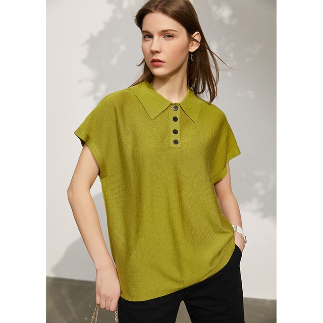 ニットシャツトップス　グリーン/ブラック