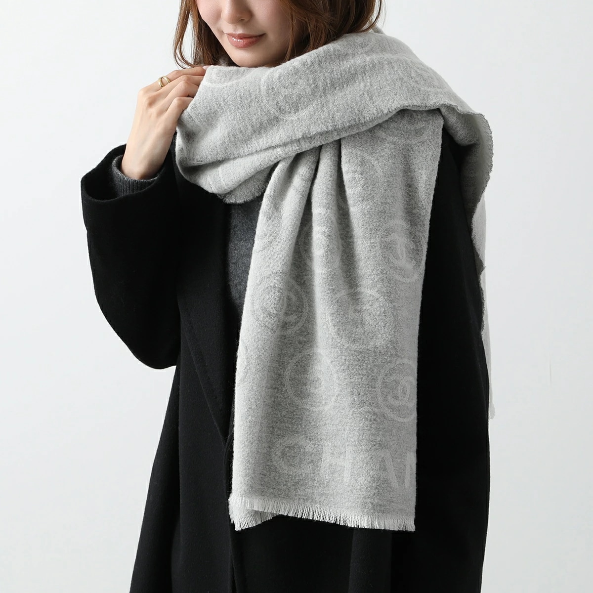 CHANEL シャネル マフラー AAA632 B18758 レディース カシミヤ ウールブレンド 大判 ストール フリンジ ココマーク CCマーク ロゴ NABBY