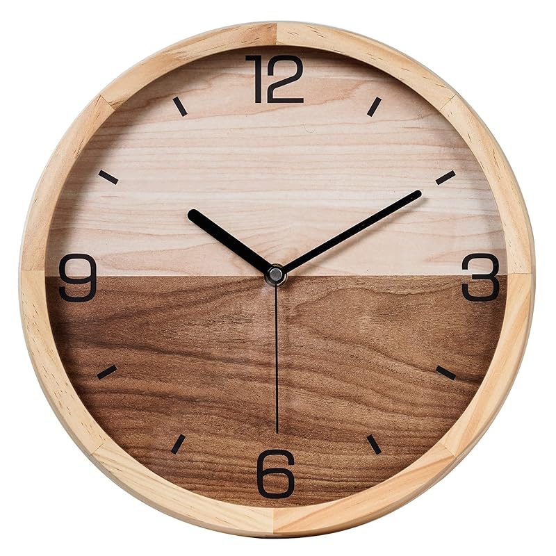 UberDeco 30.5 cm 木製フレーム 壁掛け時計 フラットガラスカバー付き 電池式 クォーツ 静音 & カチカチ音がしない時計 (ブラウン)