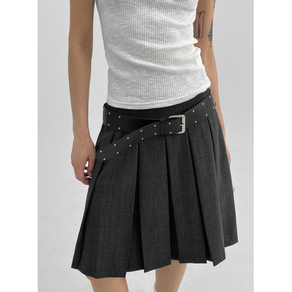 ブラックアップロゴンリベットワイドレザーベルト