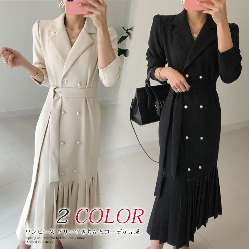 ワンピース プリーツ スーツ ドレス プリーツワンピース ワンピーススーツ レディース 春 秋 長袖 ロングワンピース マキシワンピース 裏地付き カシュクール フォーマル 入学式 入園式 卒業