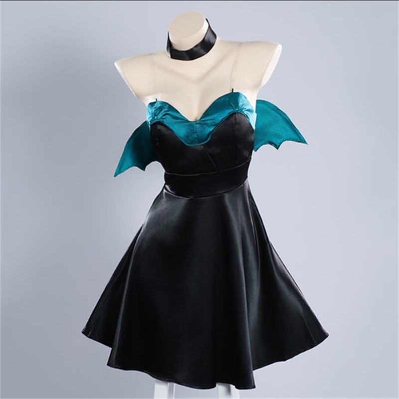 女性用ウィッグ付きコスプレコスチューム,黒のサテンドレス,セクシーな舞台衣装,ハロウィーンの衣装