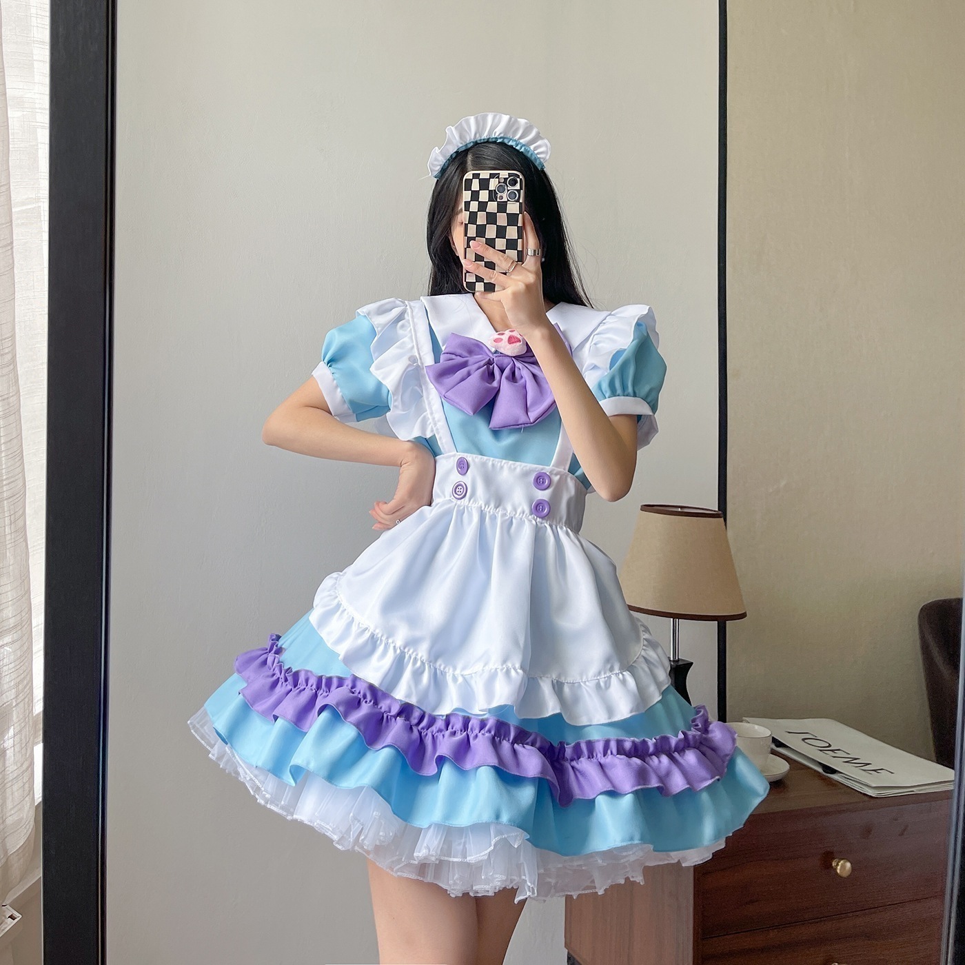 多色ビッグサイズ5点セット日韓紫猫爪メイド服コスプレ衣装レストラン制服