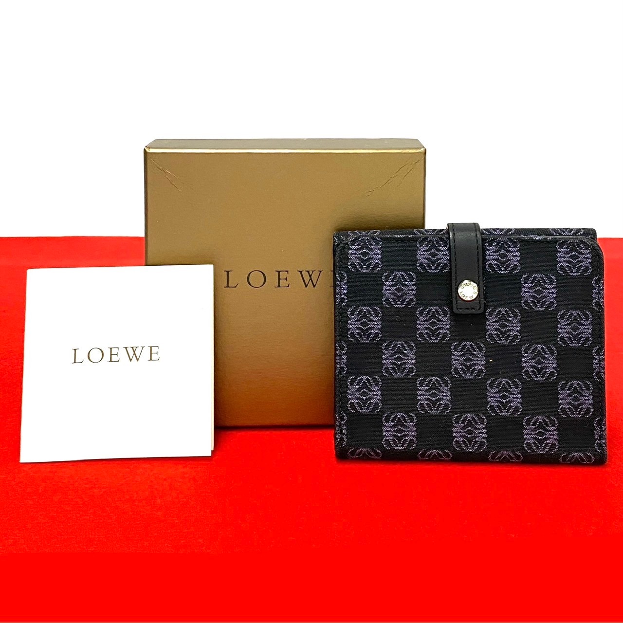 ヴィンテージ アナグラム ロゴ 総柄二つ折り財布 キャンバス レザー ブラック 67550