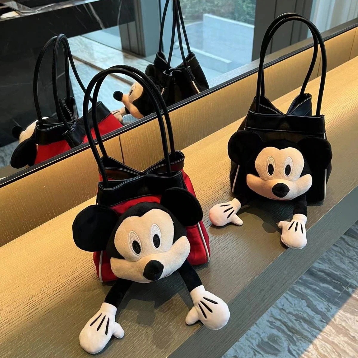 [限定]ミッキーバッグ可愛いミッキーオックスフォード布製スモールバケットバッグコントラストカラースモールトートレギュラーアンダーハンドバッグカジュアル