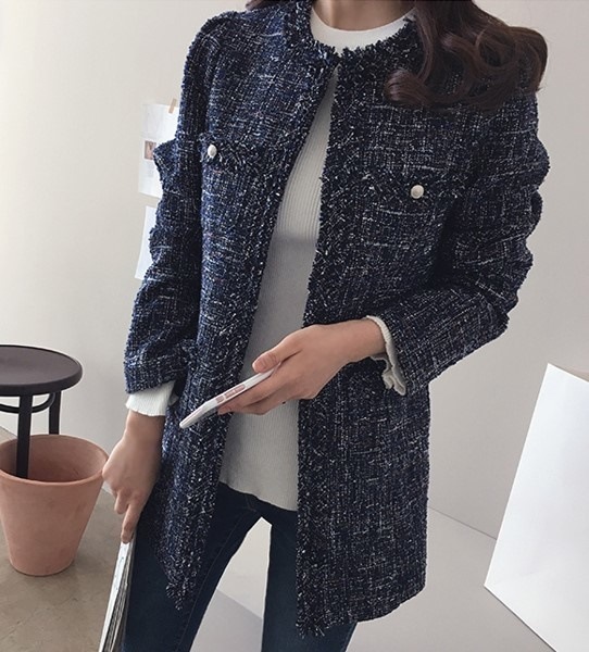 5157.ツイードフリンジジャケット（ブルー）2019 春夏 sale 春夏 sale アウター ジャケット 美ライン おしゃれ カジュアル ミディアム フォーマル エレガント オフィス ビジネス お