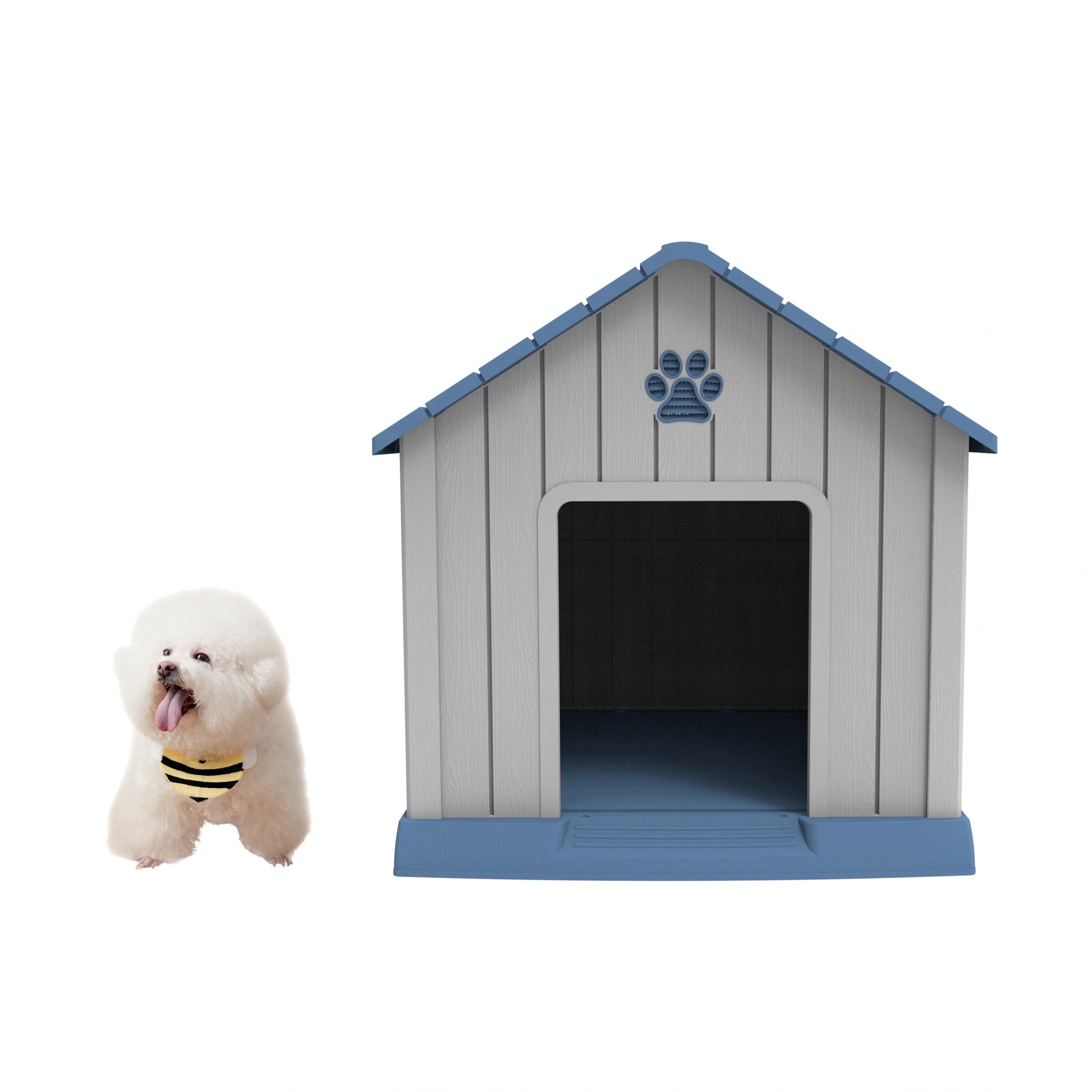 【急速出荷!】犬小屋 ペットハウス ペットケージ プラスチック製 犬 室内犬 室外 ペットゲージ オシャレ ボブハウス ペットハウス ペットサークル M グレー+ブルー