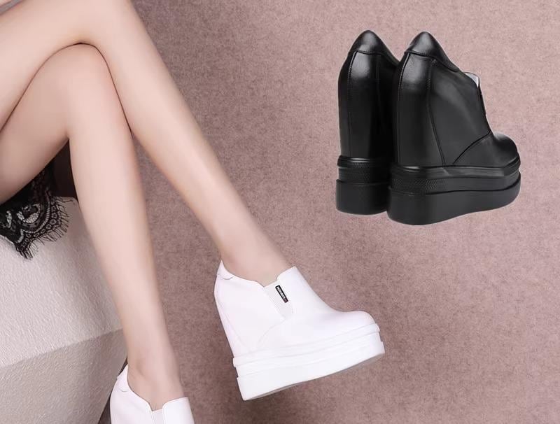 新品 14cm 超厚底 ブーティ スニーカー 黒 白 ハイヒール ウェッジソール かっこいい 個性的 スリッポン ブーツ 本革 レザーシューズ フラット 花柄 レース ホロー 穴あき 大人カジュアル 6,328円