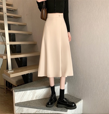 スカート デート フレアスカート ミモレ ミモレ丈 ハイウエスト 春 夏 秋 冬 オールシーズン 個性的 アプリコット ブラウン ブラック M L XL 2XL 3XL 4XL レトロ