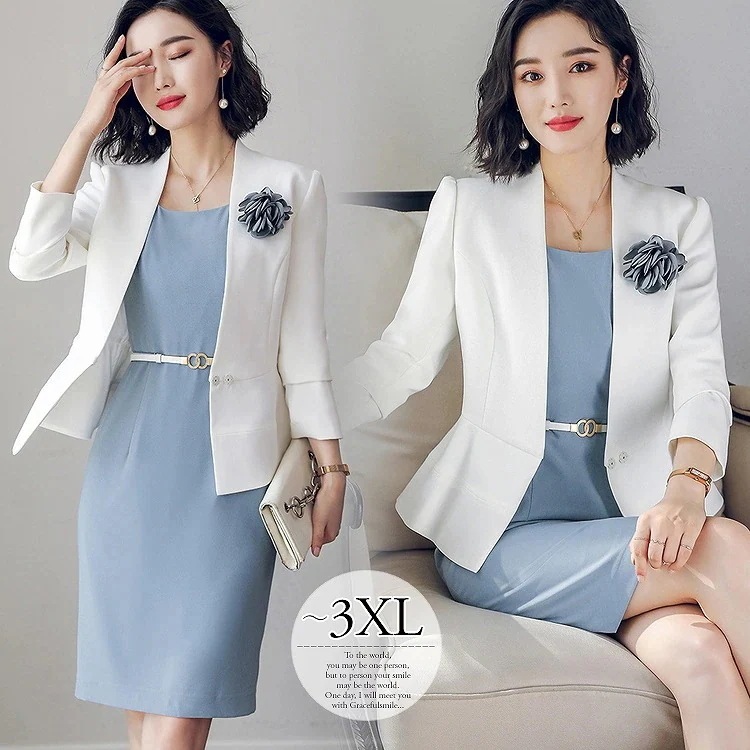 セットアップ レディース ジャケット ワンピース 卒業式 入学式 スーツセット セットスーツ ホワイト白 ブルー ママ ワンピーススーツ ママスーツ アンサンブル 入園式 卒園式 母親 おし