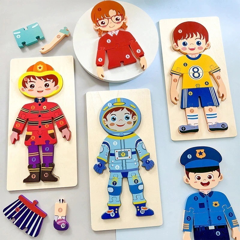 子供の3d三次元ジグソーパズルのキャラクタープロの認知バックルジグソーパズルボード早期教育教育手掴みボード木のおもちゃ