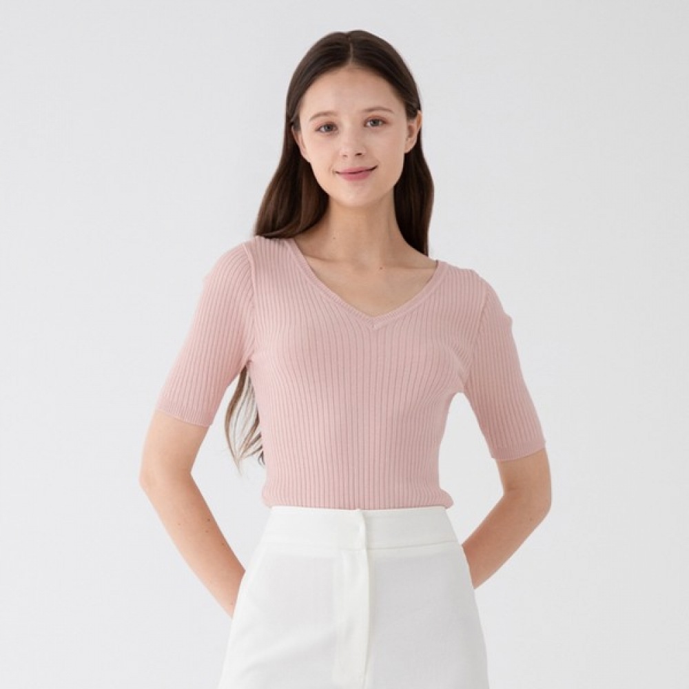 （フォレスト）Vネックスリムクロップドスリーブニット（OY5SKC1）