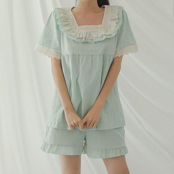 ミント 半袖 パジャマ ツーピース 夏 パジャマ 2colors_P326619701