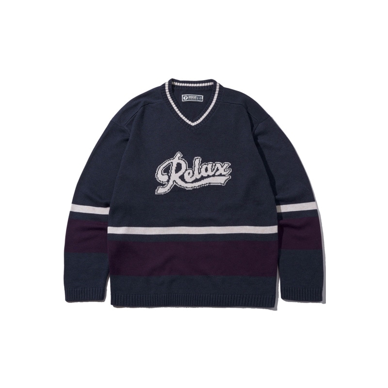 [WayV テン 着用] Relax Logo V-Neck Knit 韓国 アイドル 長袖 レディース メンズ 大きいサイズ ゆったり