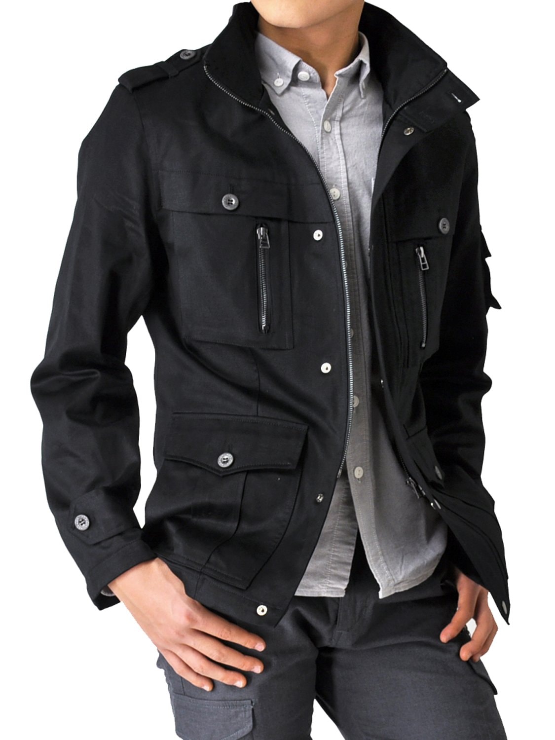 (アローナ)ARONA 綿サテン M65 ミリタリージャケット メンズ/S/ ００ブラック L