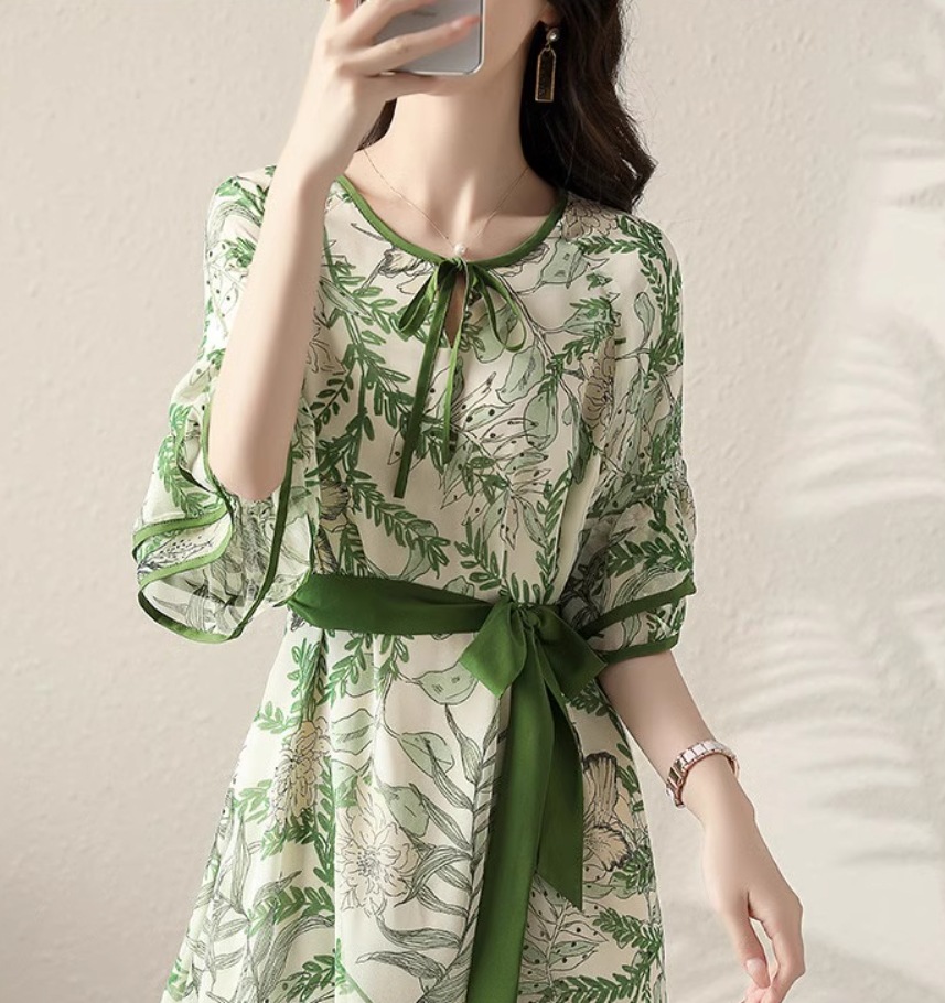 ワンピース デート モテアイテム ロングワンピース ボタニカル柄 リボン シフォン 大人可愛い きれいめ 上品 おしゃれ かっこいい 大人可愛い ラブリー キュート ガーリー クール モード系