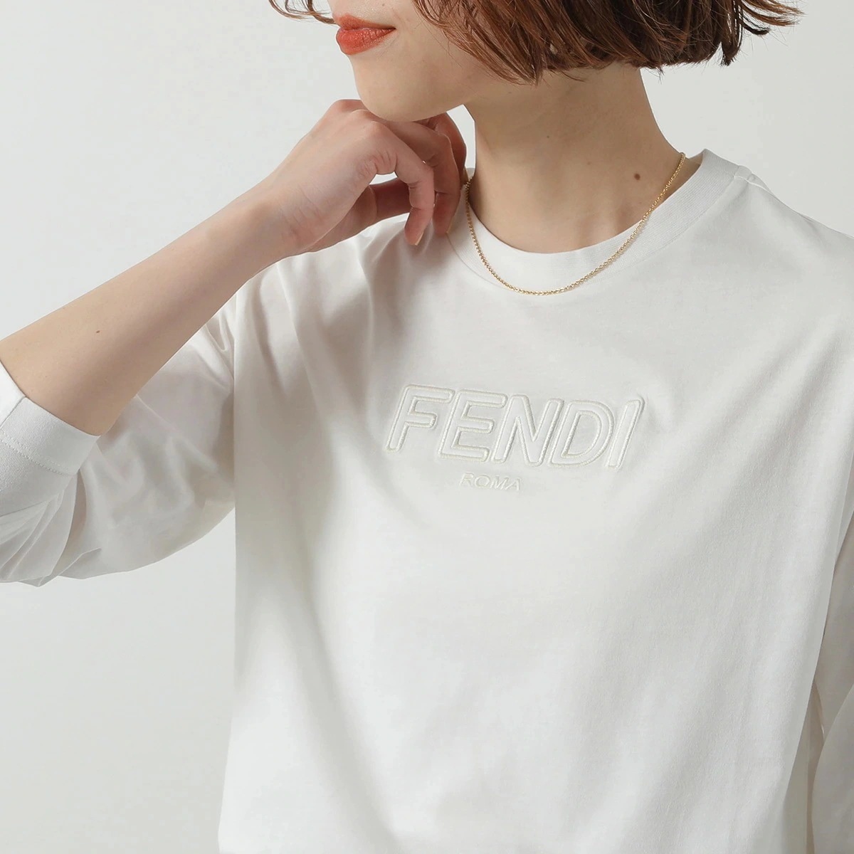 FENDI KIDS フェンディ キッズ Tシャツ JUI183 7AJ レディース ガールズ 長袖 カットソー ロゴT ロンT 刺繍 コットン クルーネック F0TU9