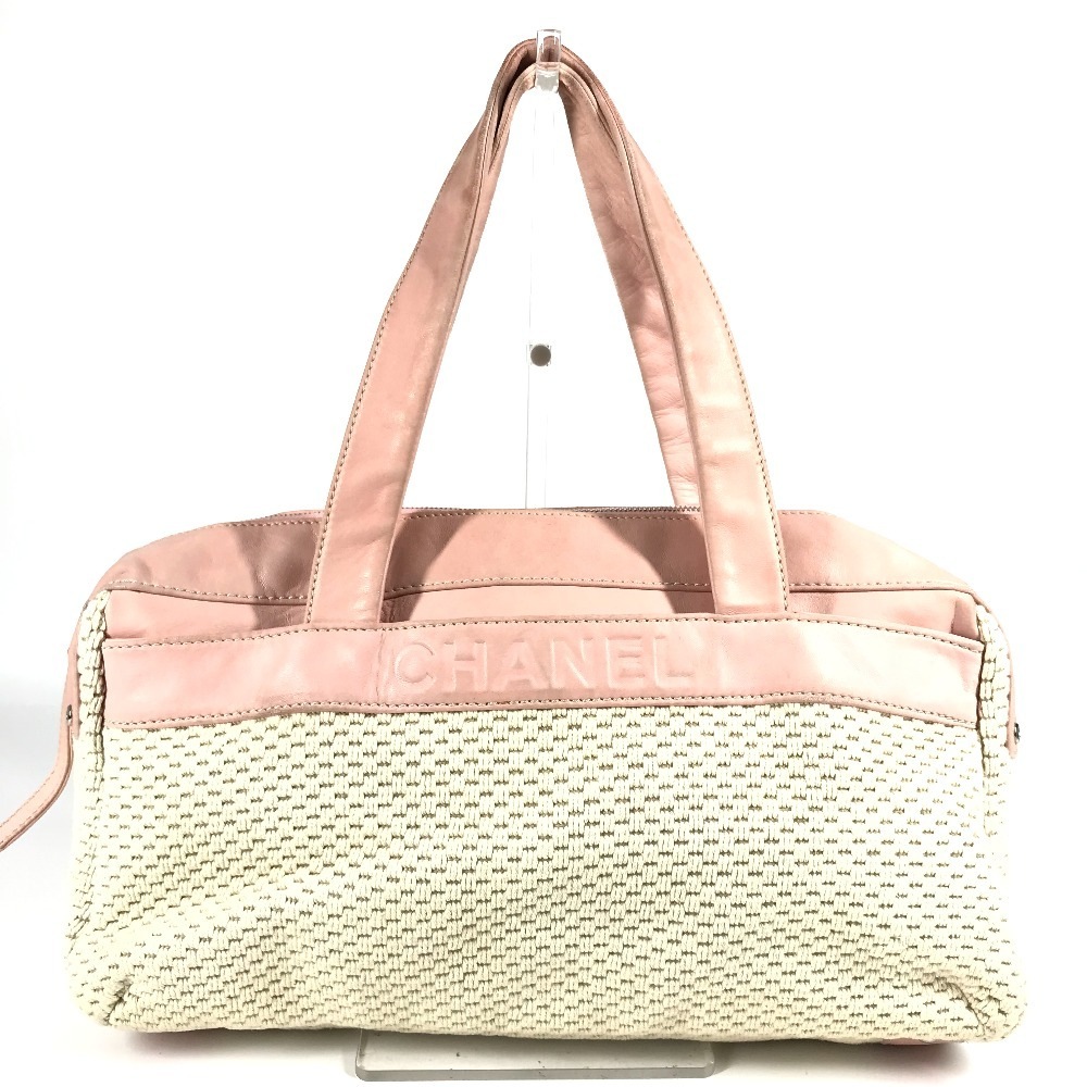 ショルダーバッグ ロゴ カバン ハンドバッグ 肩掛け ミニボストンバッグ レザー/キャンバス ピンク