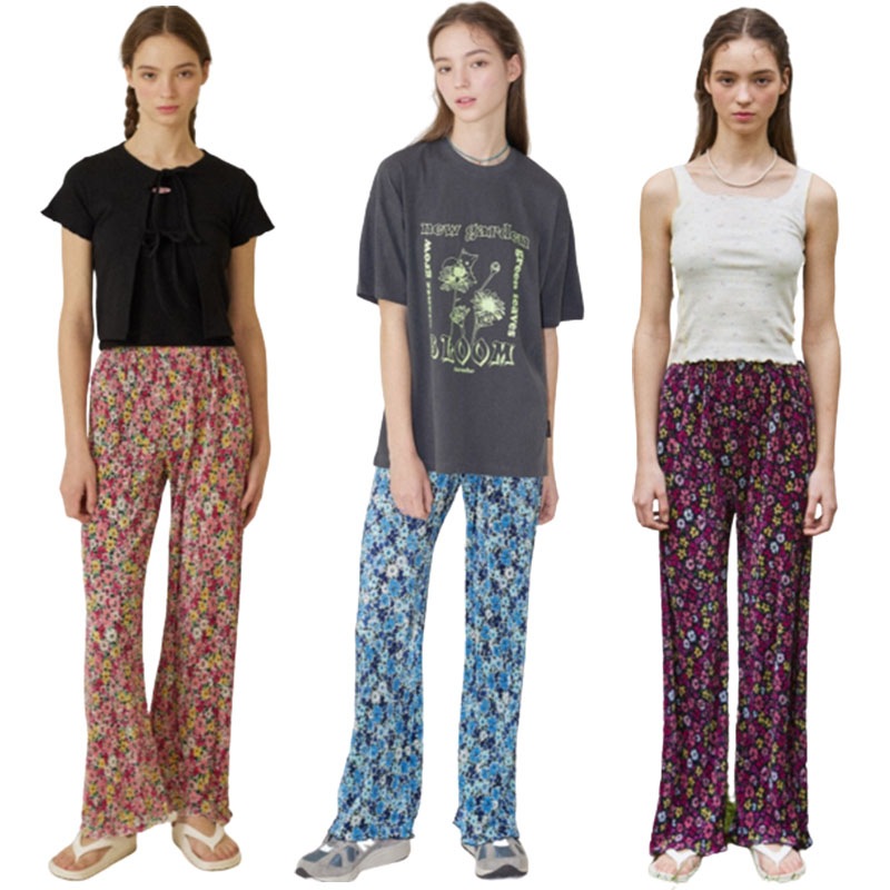 BLOSSOM PLEATS PANTS-WHITE/BLUE/NAVY