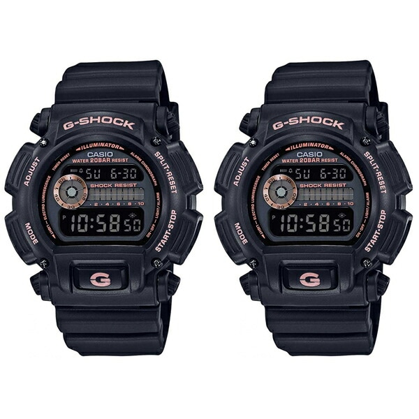 CASIO G-SHOCK Gショック ジーショック カシオ ペアウォッチ 2本セット 同じサイズ 腕時計 手表 デジタル ローズゴールド×ブラック 20気圧防水 海外モデル DW-9052GBX-1