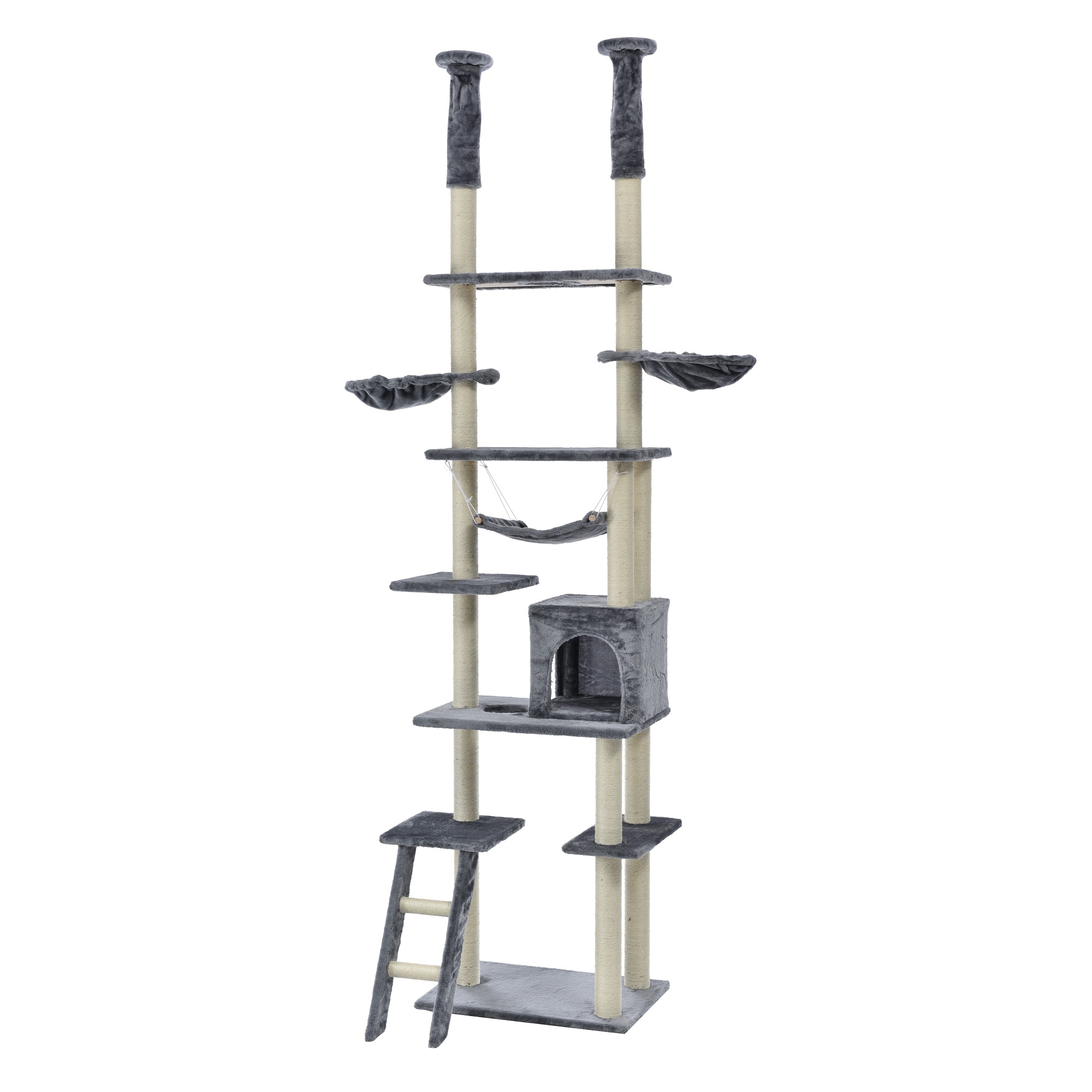 【国内へ発送&送·料·無·料】378【元SKU:TX188118】キャットタワー 突っ張り おしゃれ 全面麻紐 全高235-258cm 【グレー】
