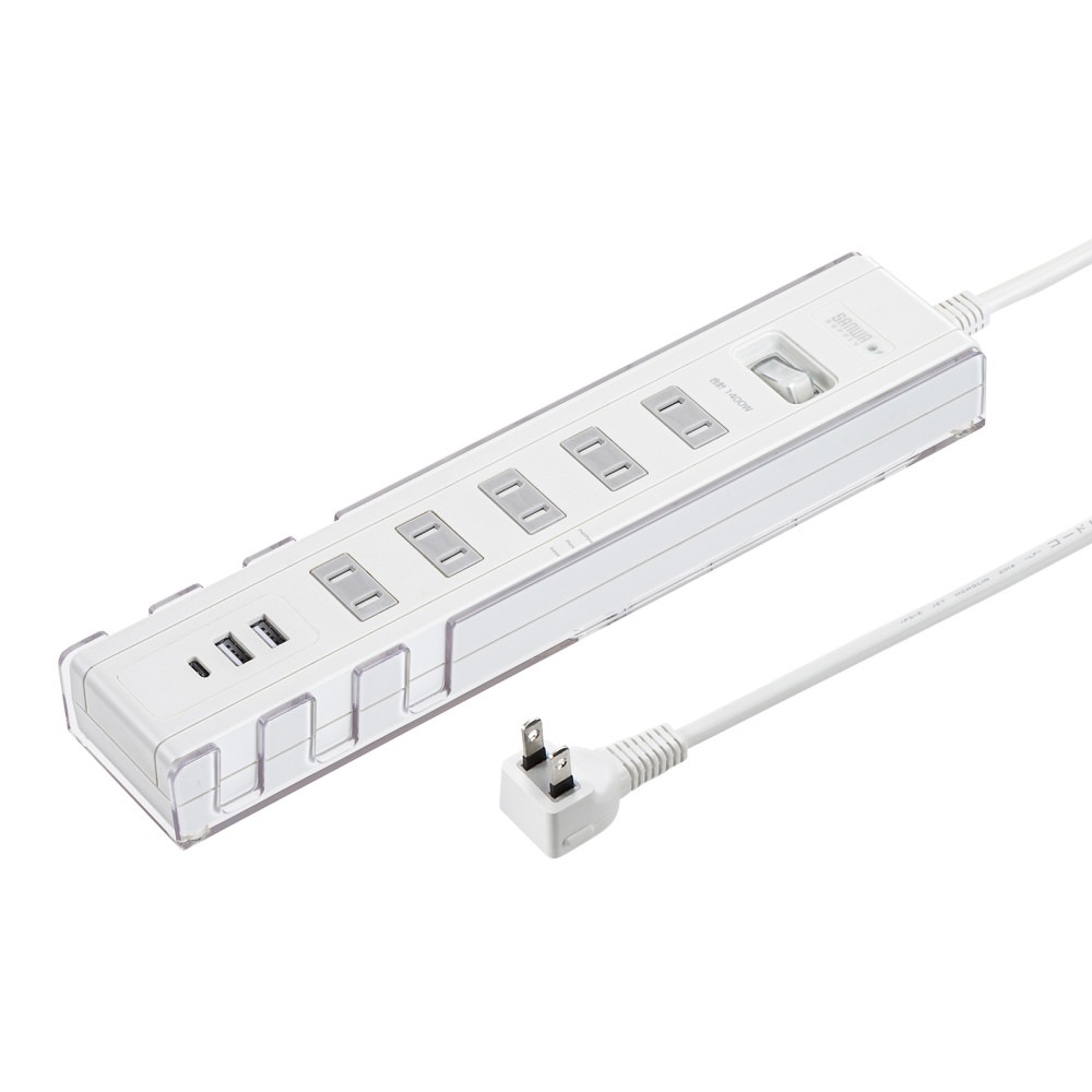 サンワサプライ USB充電機能付きタップ 2P 5個口 1.5m スタンド付き（ホワイト） TAPB47UC15W