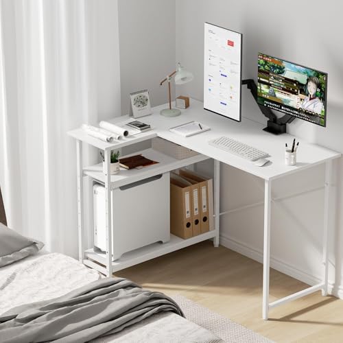 色：ホワイト Holdm pcデスク l字デスク パソコンデスク 幅110cm 机 pcデスク 左右