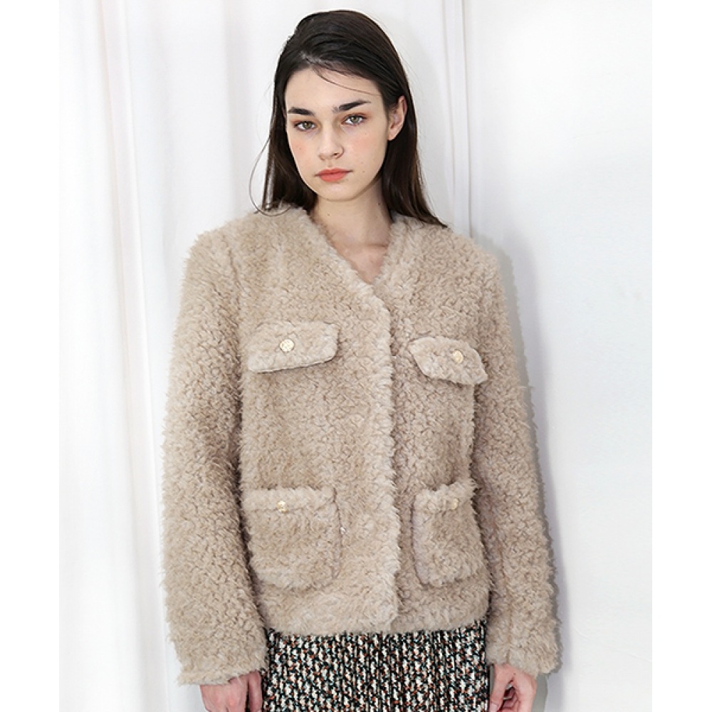 DAMAGE MNEMONIC Vネックフリースベージュジャケット_ V-neck Wool Beige JK 29,535円