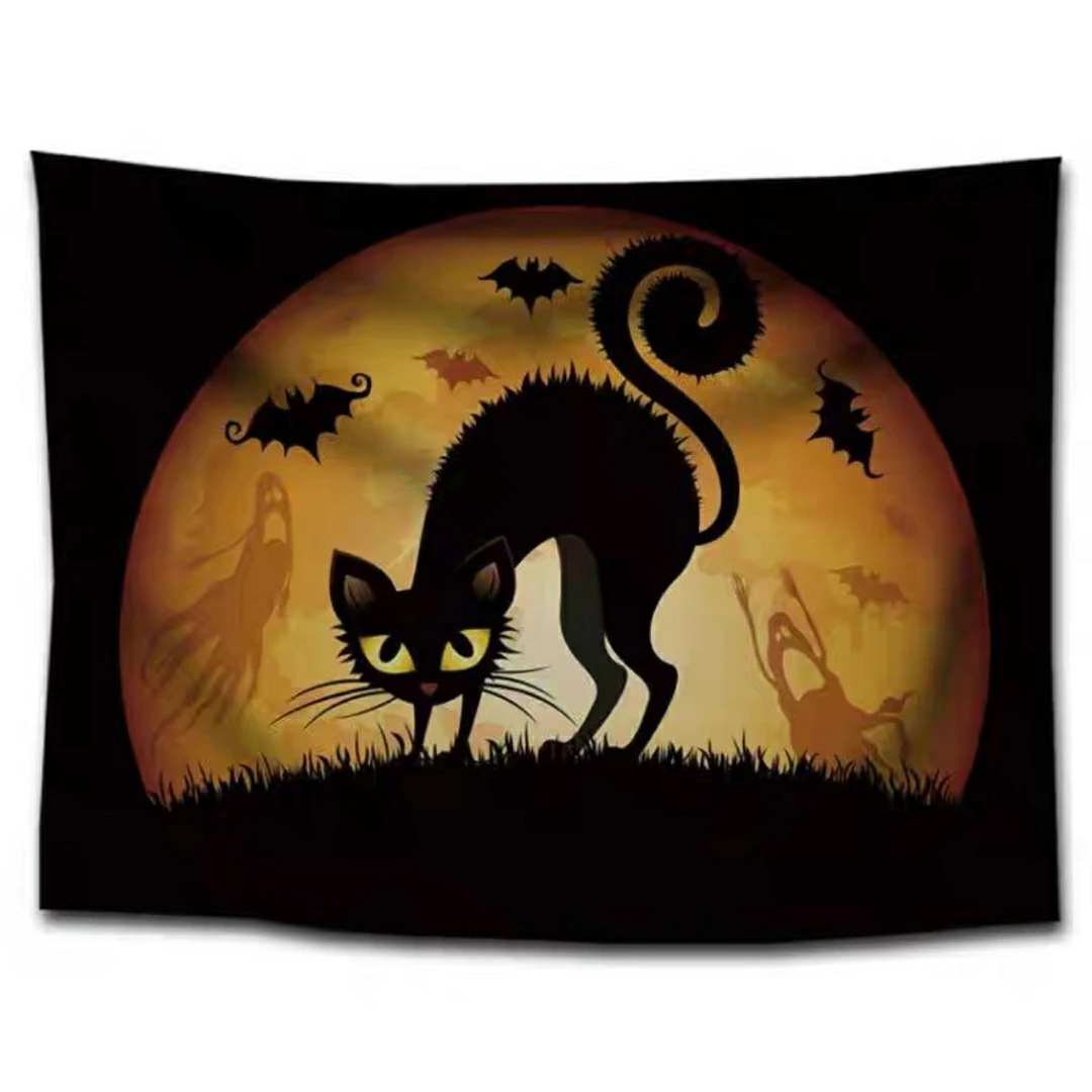 A060418タペストリー ハロウィン カボチャ月夜コウモリ 壁掛け飾り 装飾用品窓カーテン
