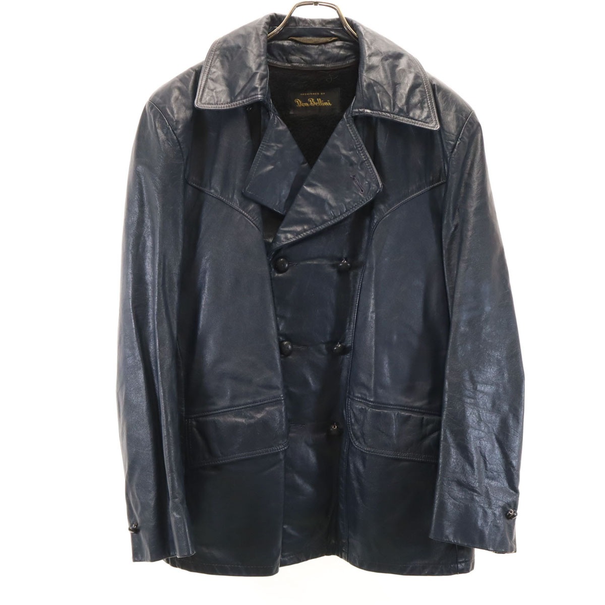 DON BELLINI ドンベリーニ 本革レザー ピーコート 42 ネイビー ライナー付き メンズ 古着