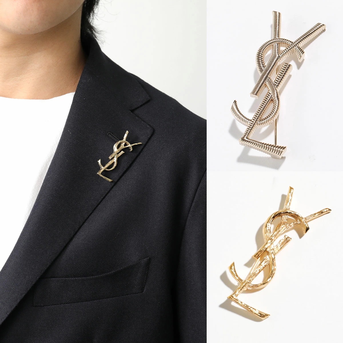 SAINT LAURENT サンローラン ブローチ CASSANDRE BROCHE カサンドラ 748486 804317 Y1500 メンズ ロゴ ピンバッチ アクセサリー カラー2色