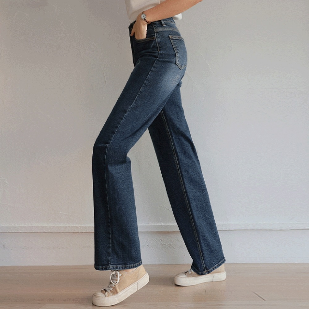 Click & Funny [起毛] スタイリッシュなストレートデニムパンツ [SMLXLサイズ]