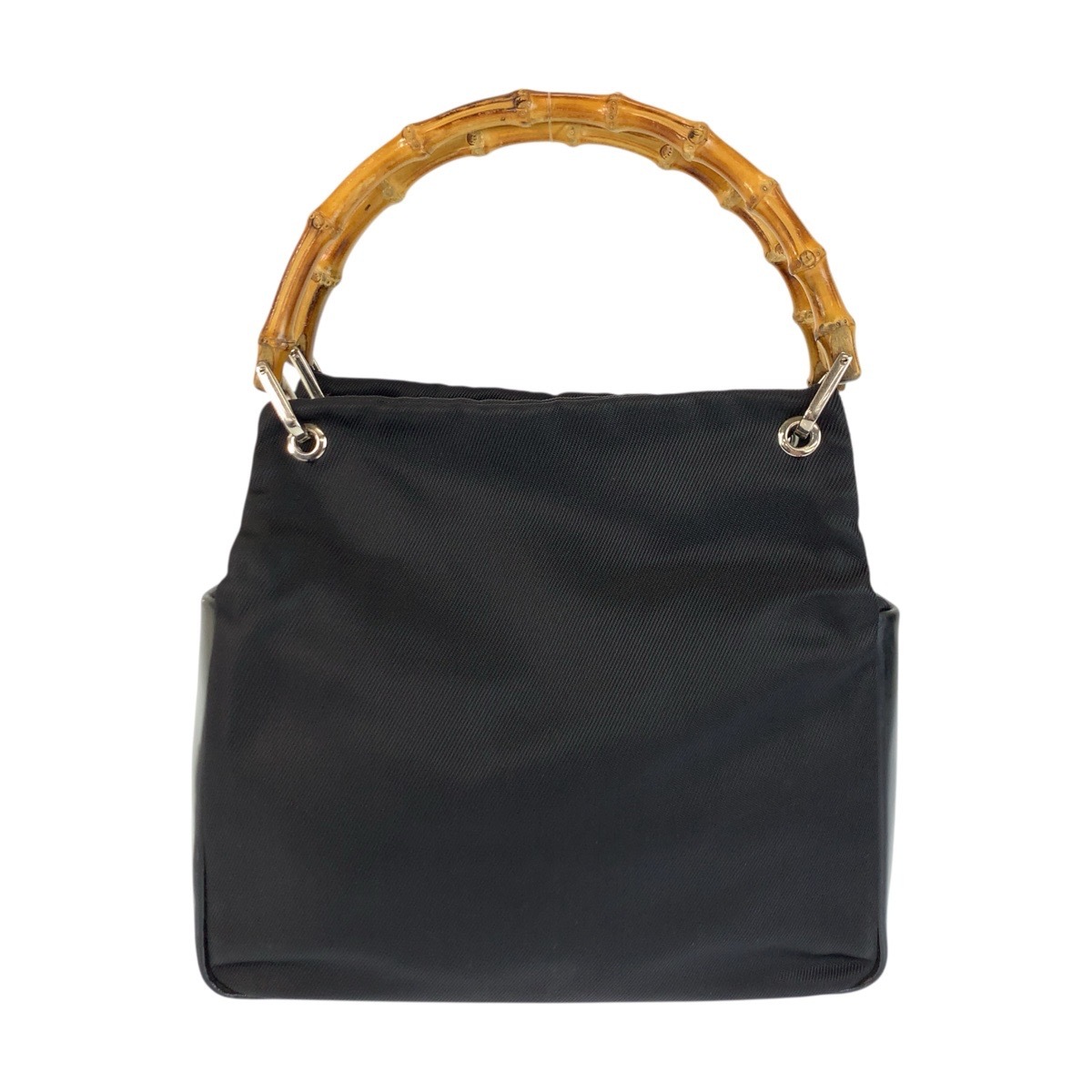 美品 バンブー ブラック 黒 シルバー金具 ナイロン/レザー/バンブー 000 2014 0580 トートバッグ ハンドバッグ レディース 600963