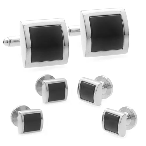 カフスボタン スタッドボタン セット シルバー ブラック スクエア カフス スタッズセット