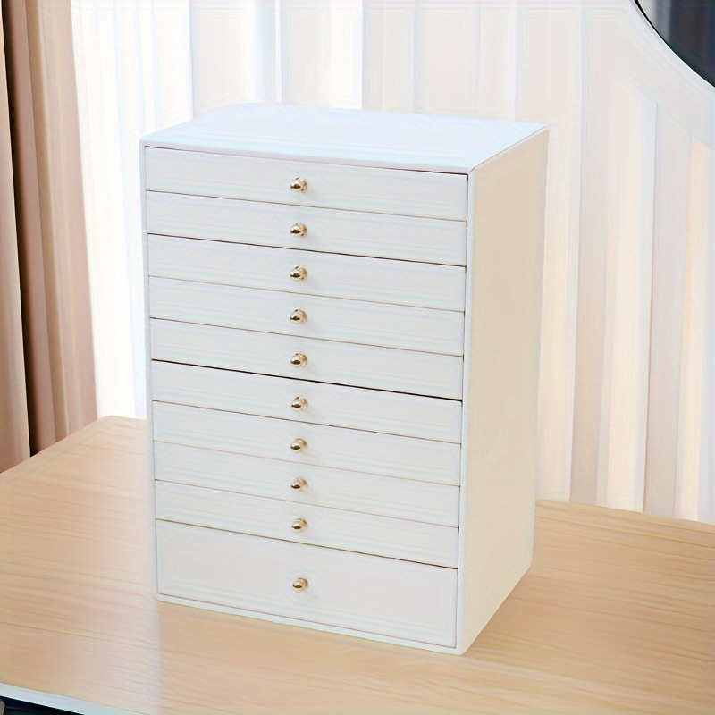 ジュエリー ボックス レザー調 10段 取っ手 付き おしゃれ かわいい アクセサリー ケース 宝石箱 贈り物 プレゼント ホワイト 4-7