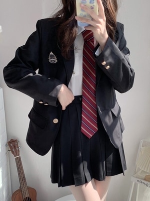 オリジナル百合JK茶色の小さなブレザー女性百スカート学院制服校供白シャツ黒スーツ