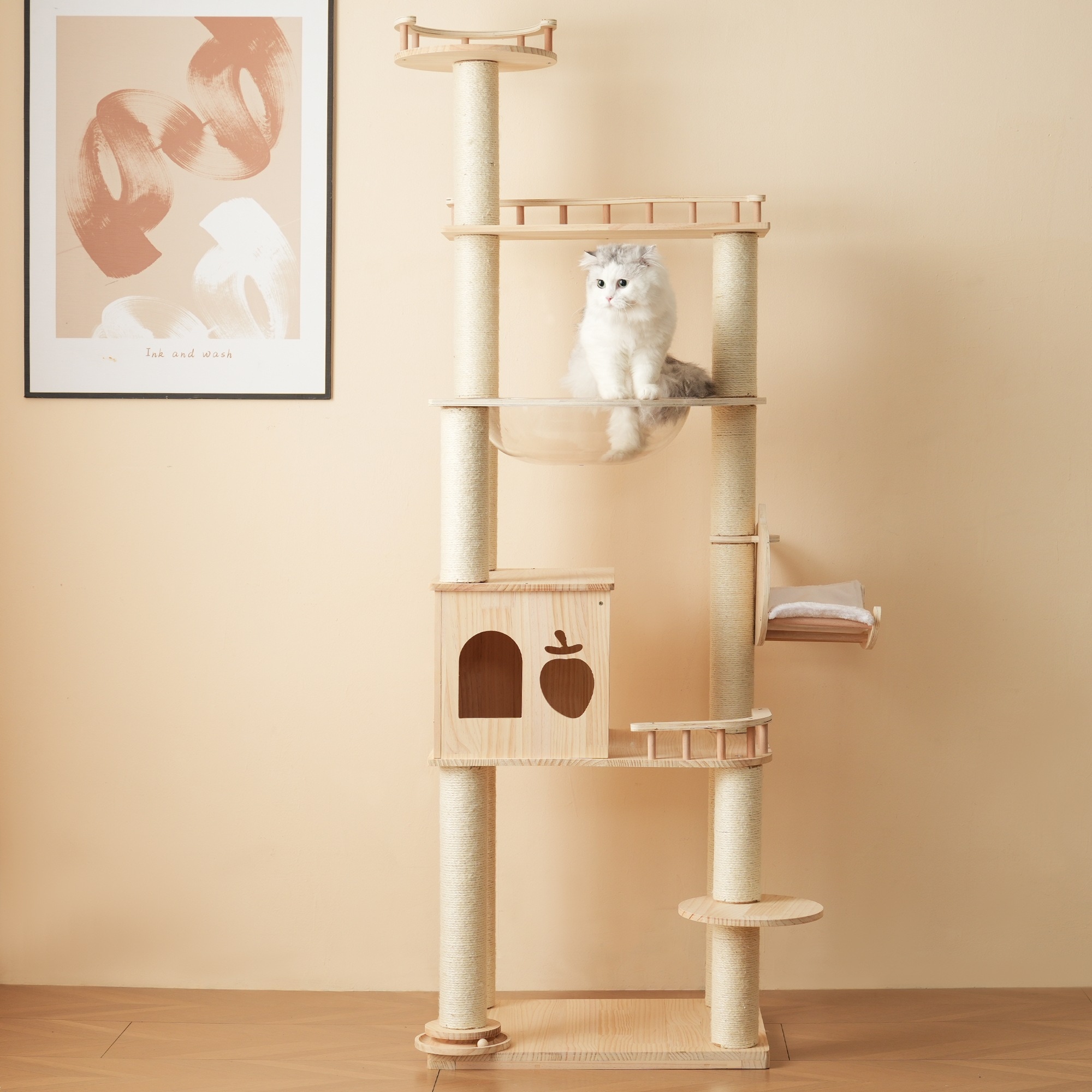 【当日出荷/277】キャットタワー 猫タワー キャットツリー 据え置き 多頭飼い 宇宙船 ネコタワー 上り下りしやすい 爪とぎポール 木製 可愛い 子猫 大型猫 ペット用品 高い安定性 運動不足解消