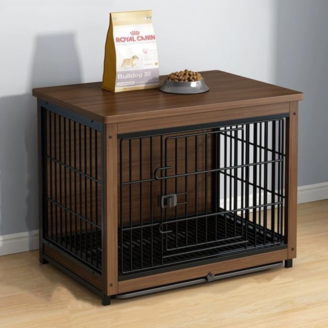 犬 ケージ ペットケージ 木製 ペットサークル 小中型犬用 サークル 室内 ウッディサークル インテリア調 頑丈 オシャレ トレー付き オシャレ 犬サークル (ブラウン S（64×50×60cm）)